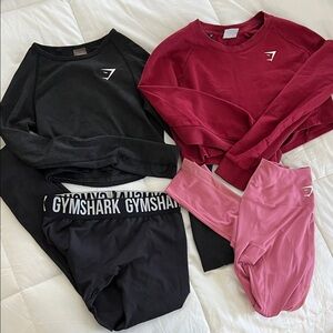 Gymshark 4pc Black, Burgundy, and Pink Activewear Collection